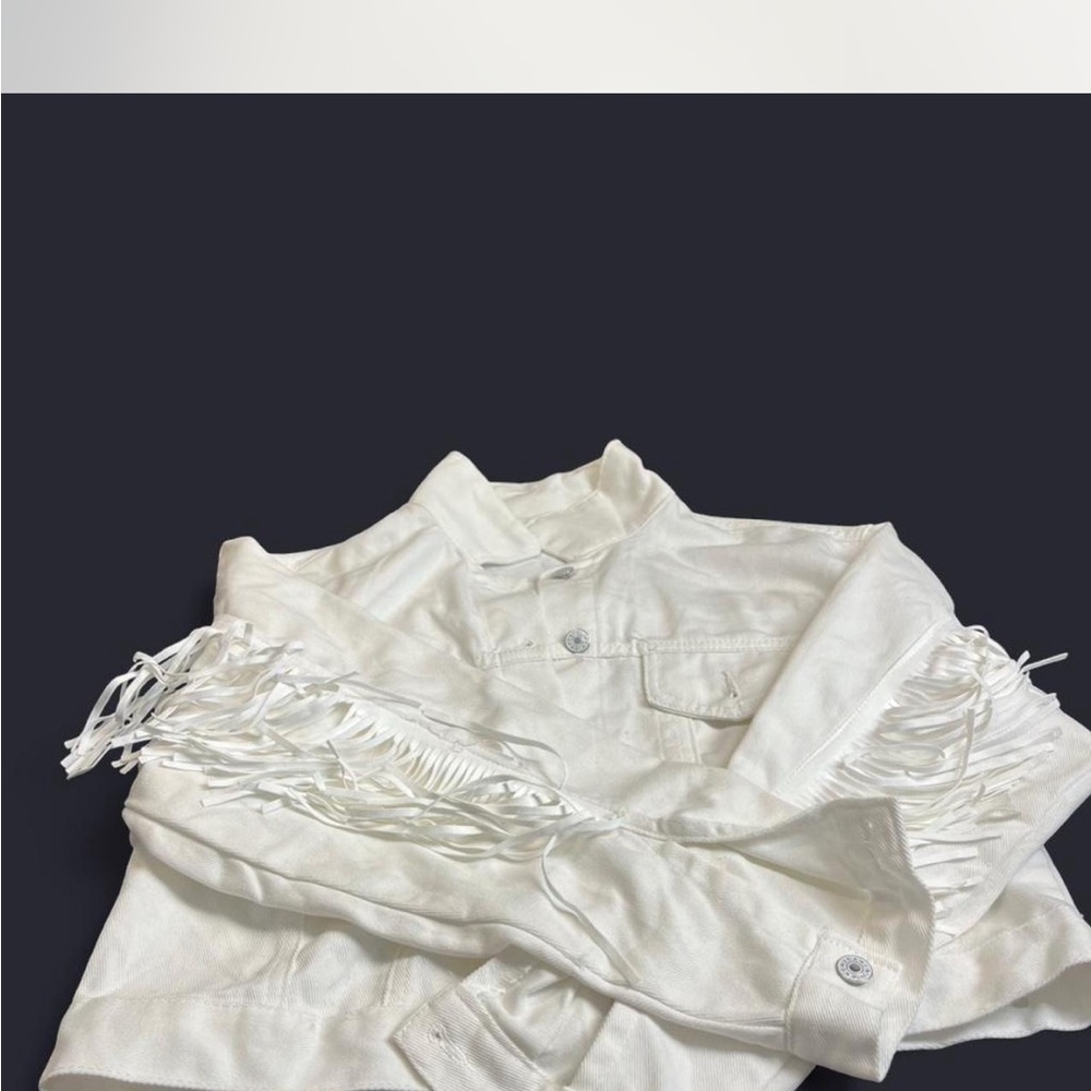 White Fringe Button-Up Shirt